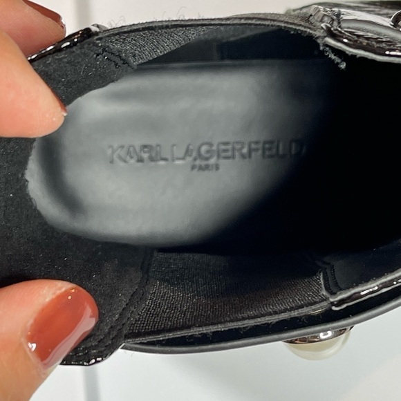 Karl Lagerfeld Paris Black Porshay Lug Sole Bootie studs sparkling crystals 8M - Picture 14 of 15